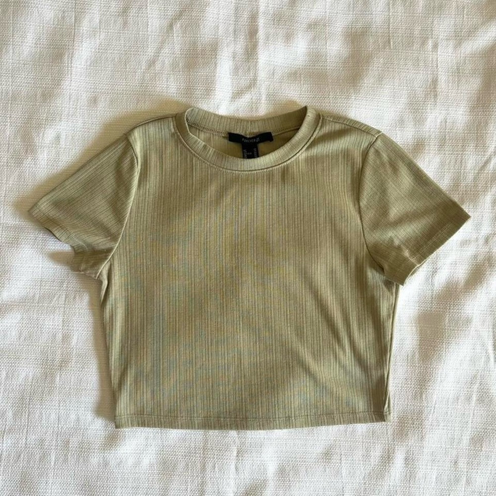 Casual Olive Green Ribbed Crop Top